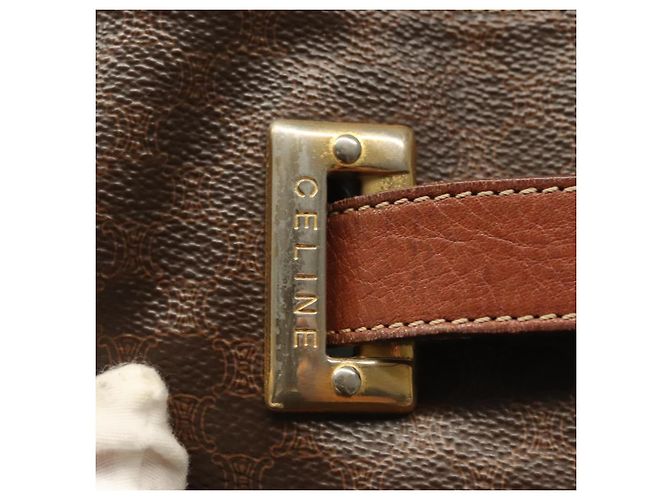 Céline Borsa a Spalla in Tela Macadam CELINE in Pelle PVC Marrone Oro Auth 136070 D'oro - vista 14