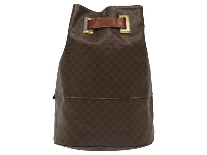 Céline Borsa a Spalla in Tela Macadam CELINE in Pelle PVC Marrone Oro Auth 136070 D'oro - vista 2