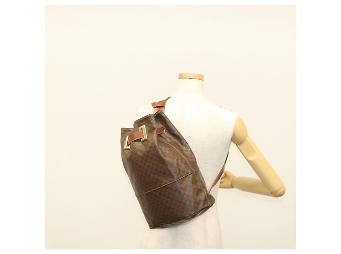 Céline Borsa a Spalla in Tela Macadam CELINE in Pelle PVC Marrone Oro Auth 136070 D'oro - vista 23