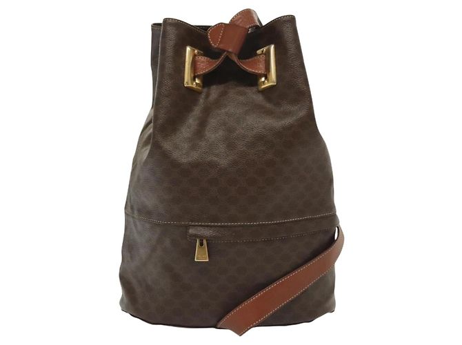 Céline Borsa a Spalla in Tela Macadam CELINE in Pelle PVC Marrone Oro Auth 136070 D'oro - vista 3