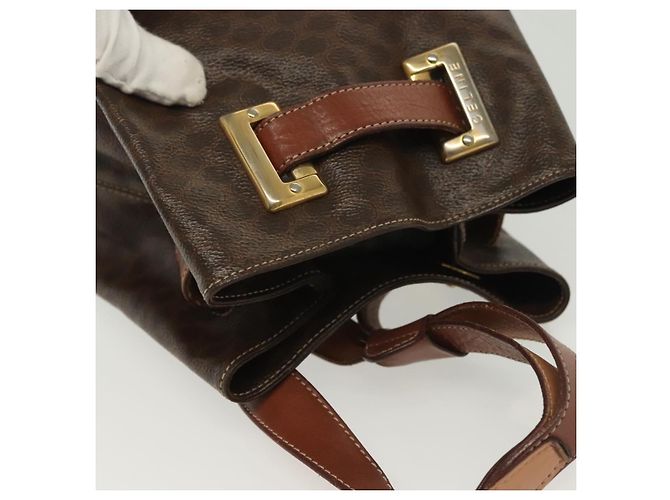Céline Borsa a Spalla in Tela Macadam CELINE in Pelle PVC Marrone Oro Auth 136070 D'oro - vista 6