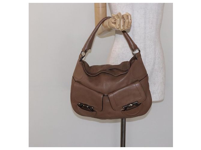Borsa a Spalla Salvatore Ferragamo in Pelle Beige Oro Auth BA4410 D'oro - vista 21