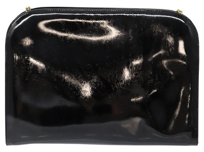 Borsa a Spalla Gancini con Catena Salvatore Ferragamo Smalto Nero Oro Auth 139352 - vista 3
