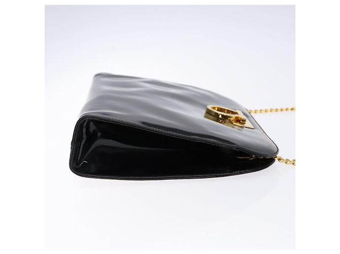 Borsa a Spalla Gancini con Catena Salvatore Ferragamo Smalto Nero Oro Auth 139352 - vista 4