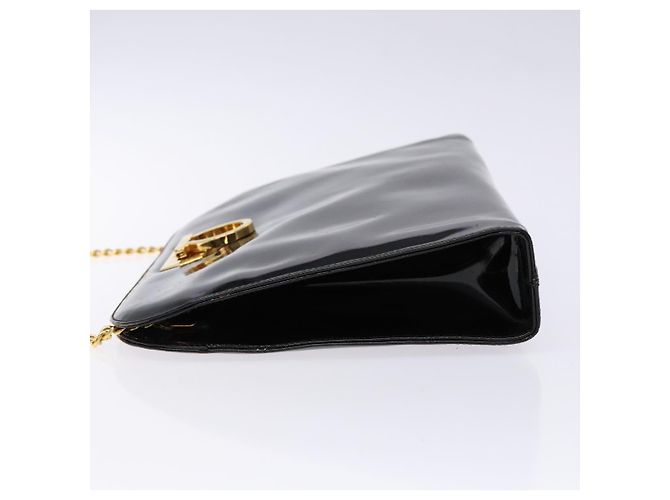 Borsa a Spalla Gancini con Catena Salvatore Ferragamo Smalto Nero Oro Auth 139352 - vista 5