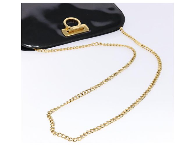 Borsa a Spalla Gancini con Catena Salvatore Ferragamo Smalto Nero Oro Auth 139352 - vista 7
