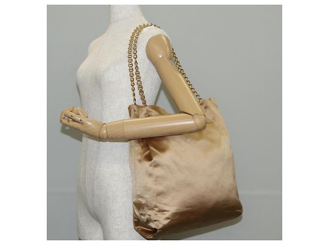 Tote PRADA Kettentasche Satin Gold Auth 129815 Golden - Ansicht 24