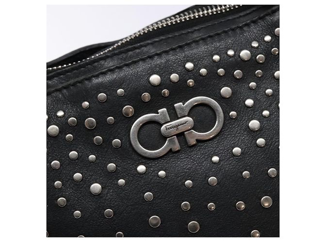 Borsa Tote Gancini in pelle nera e argento di Salvatore Ferragamo Auth bs28720 Nero - vista 14