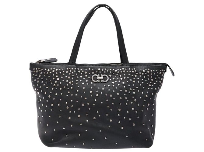 Borsa Tote Gancini in pelle nera e argento di Salvatore Ferragamo Auth bs28720 Nero - vista 2