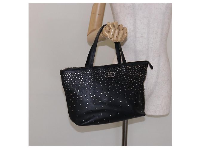 Borsa Tote Gancini in pelle nera e argento di Salvatore Ferragamo Auth bs28720 Nero - vista 24