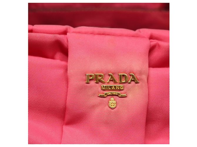 PRADA Borsa a mano in nylon rosa oro Auth 139304 D'oro - vista 14