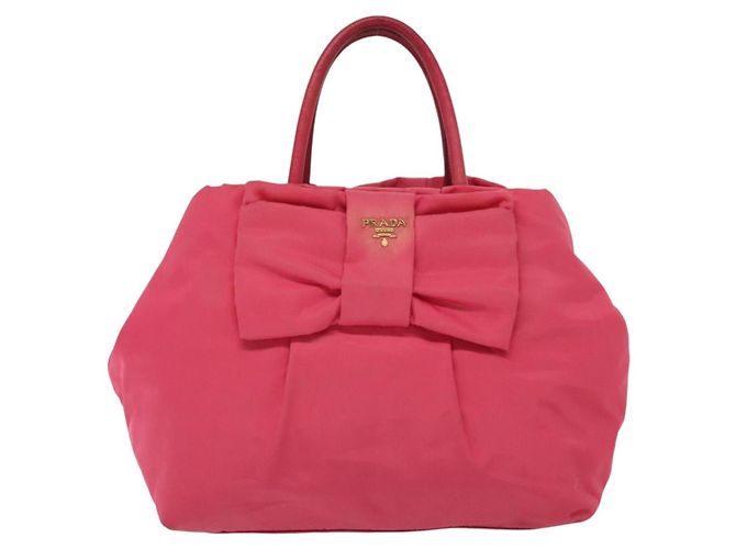 PRADA Borsa a mano in nylon rosa oro Auth 139304 D'oro - vista 2
