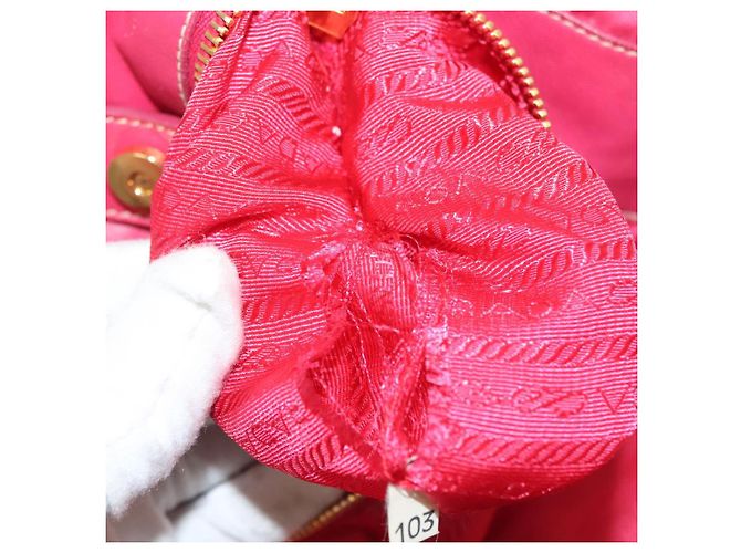 PRADA Borsa a mano in nylon rosa oro Auth 139304 D'oro - vista 21
