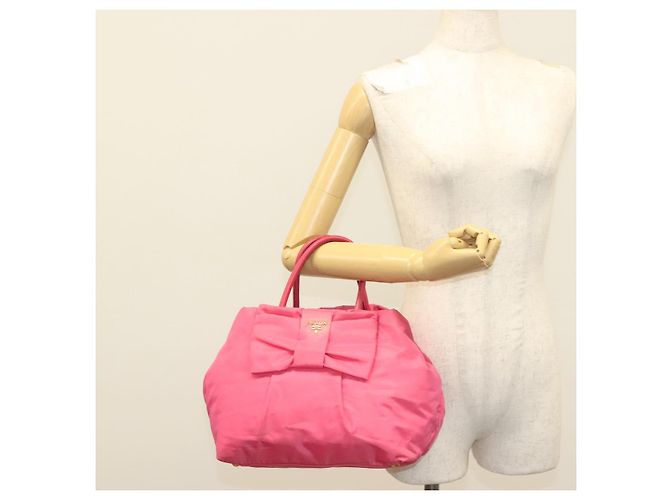 PRADA Borsa a mano in nylon rosa oro Auth 139304 D'oro - vista 23