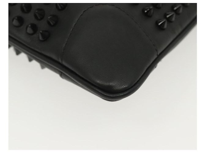 Borsa a spalla in pelle nera con borchie e catena Christian Louboutin Auth 137606 Nero Argento - vista 13