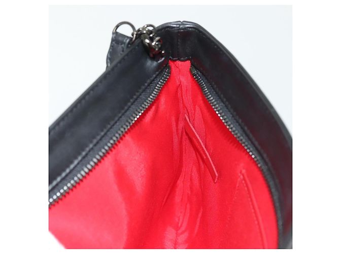 Borsa a spalla in pelle nera con borchie e catena Christian Louboutin Auth 137606 Nero Argento - vista 18