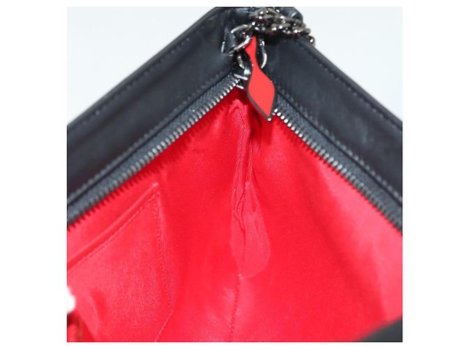 Borsa a spalla in pelle nera con borchie e catena Christian Louboutin Auth 137606 Nero Argento - vista 19