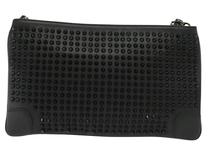 Borsa a spalla in pelle nera con borchie e catena Christian Louboutin Auth 137606 Nero Argento - vista 3