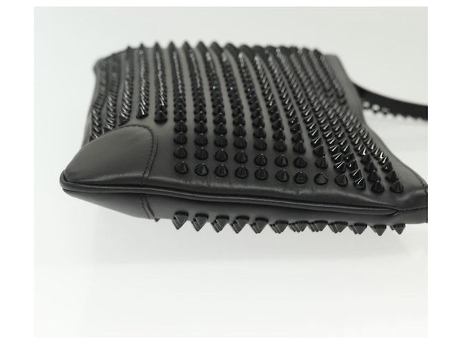 Borsa a spalla in pelle nera con borchie e catena Christian Louboutin Auth 137606 Nero Argento - vista 4