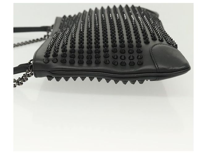 Borsa a spalla in pelle nera con borchie e catena Christian Louboutin Auth 137606 Nero Argento - vista 5
