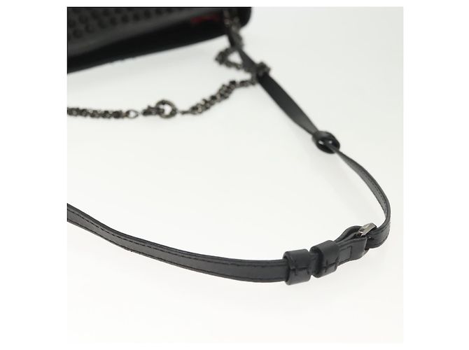 Borsa a spalla in pelle nera con borchie e catena Christian Louboutin Auth 137606 Nero Argento - vista 9