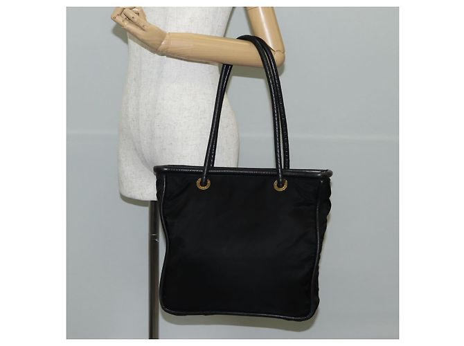 Céline Borsa Tote in Nylon Nero Oro Auth 136206 D'oro - vista 22
