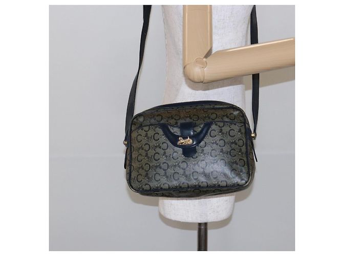 Céline Borsa a Spalla Celine C Sulky PVC Blu Navy Oro Auth 138826 D'oro - vista 25
