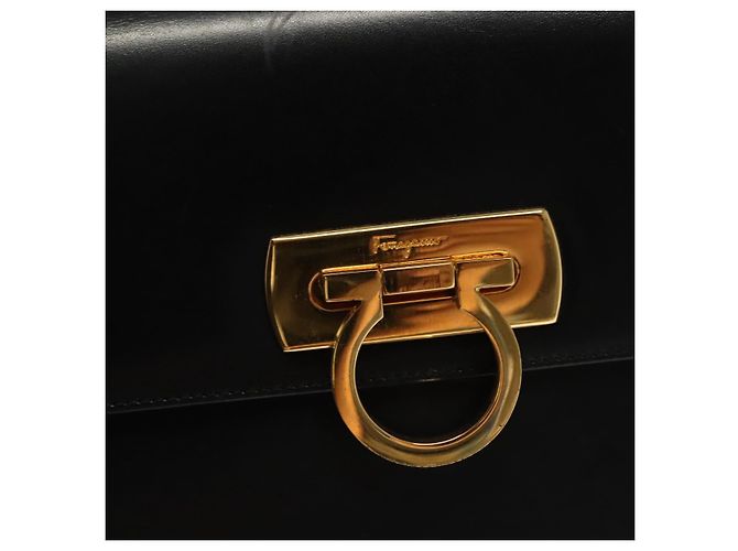 Borsa a mano in pelle Gancini Salvatore Ferragamo 2 in 1 Nero Oro Auth 136400 - vista 17