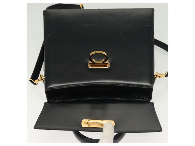 Borsa a mano in pelle Gancini Salvatore Ferragamo 2 in 1 Nero Oro Auth 136400 - vista 18