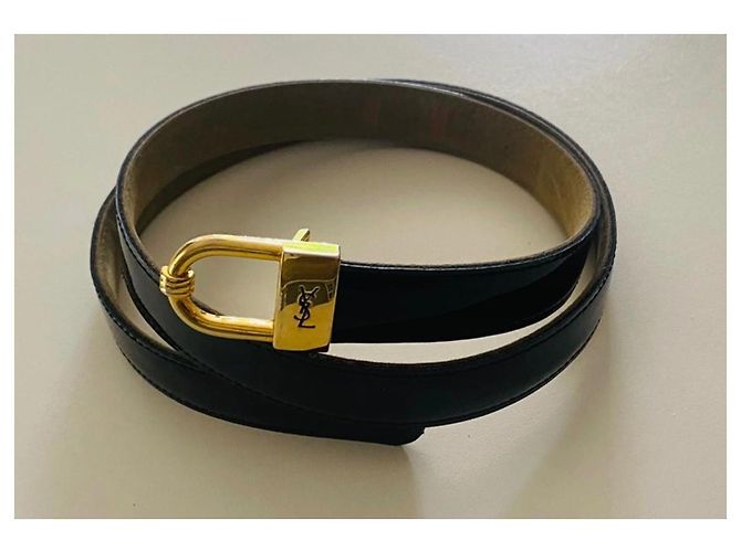 Cintura Yves Saint Laurent in vernice nera 70 cm Nero - vista 2
