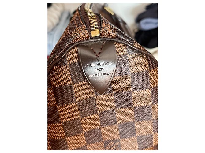 Borsa Louis Vuitton Speedy Damier Ebene Marrone - vista 13