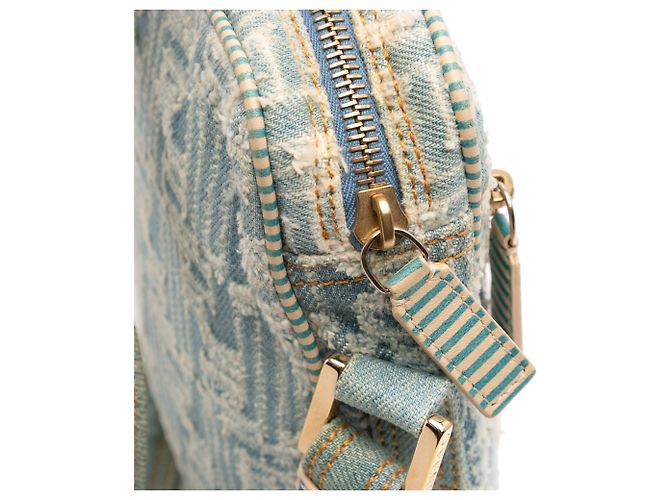 Borsa a tracolla in denim blu Zucca Fendi - vista 9