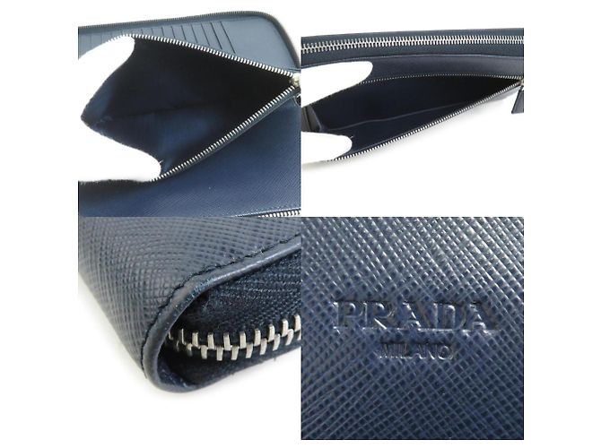 Prada Navy Leather Long Wallet Navy blue - view 5