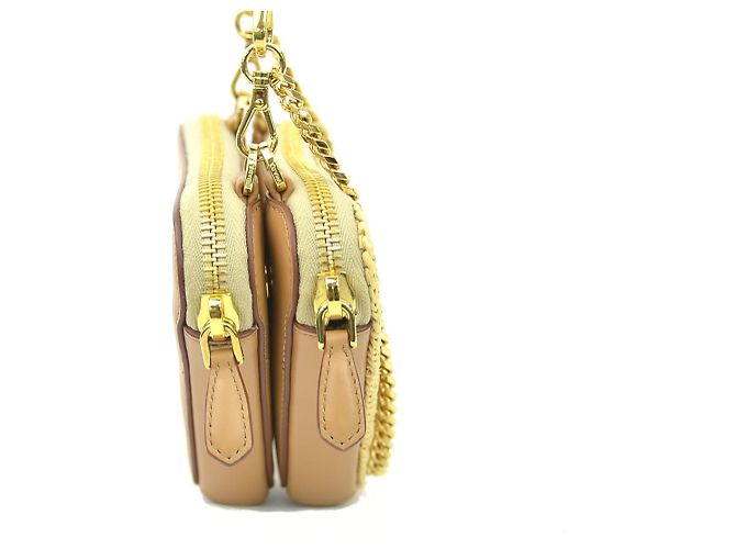 Borsa a spalla in pelle e viscosa beige Prada - vista 2
