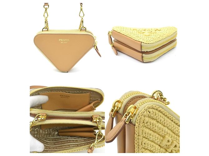 Borsa a spalla in pelle e viscosa beige Prada - vista 3