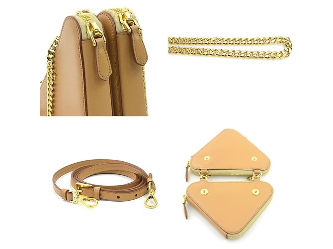 Borsa a spalla in pelle e viscosa beige Prada - vista 4