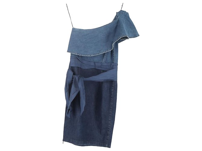 Abito Mini a Spalla Unica in Denim Blu Lanvin - vista 2