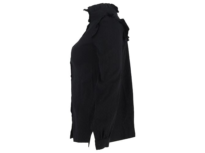 Apc Langärmlige Bluse mit Rüschensaum aus schwarzer Baumwolle A.P.C. - Ansicht 2