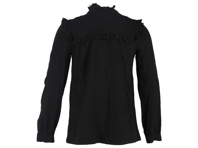 Apc Langärmlige Bluse mit Rüschensaum aus schwarzer Baumwolle A.P.C. - Ansicht 3