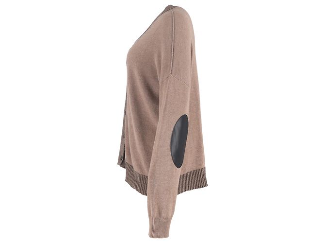 Maison Martin Margiela  Maison Margiela Color-Blocked Elbow Patch Cardigan in Brown Cotton Red - view 2