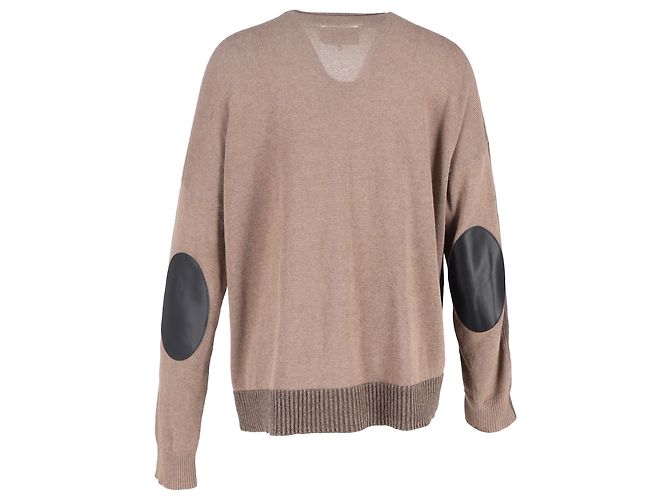 Maison Martin Margiela  Maison Margiela Color-Blocked Elbow Patch Cardigan in Brown Cotton Red - view 3