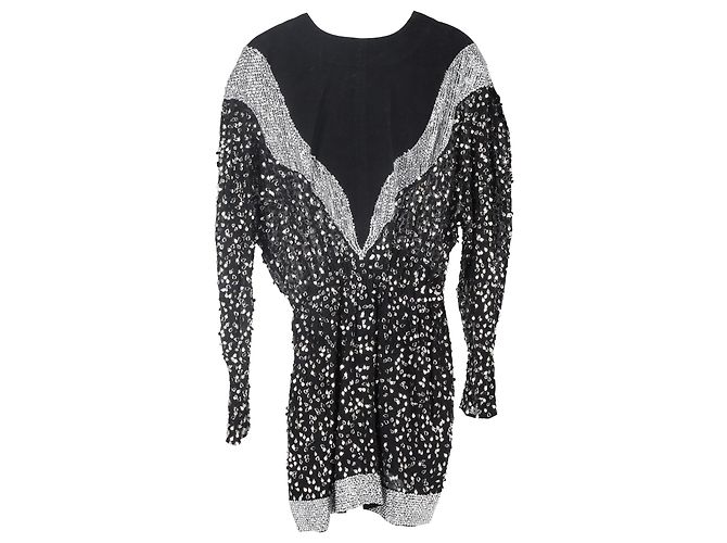 Abito Mini in Chiffon Nero Decorato con Paillettes Isabel Marant Caldes - vista 2