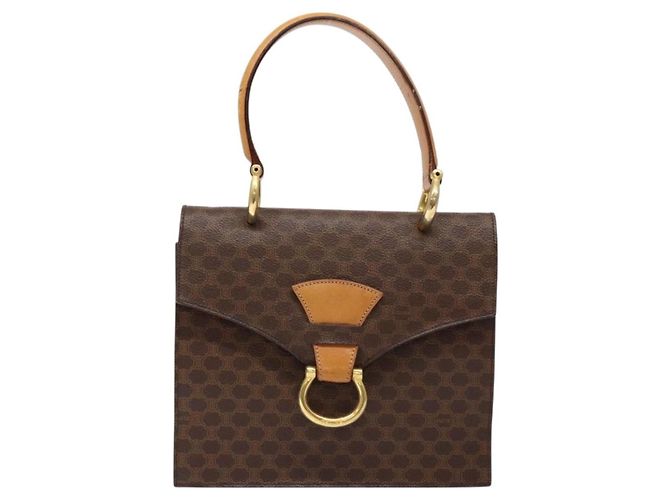 Céline Borsa a mano in tela Macadam CELINE in pelle PVC marrone oro Auth 138386 D'oro - vista 13
