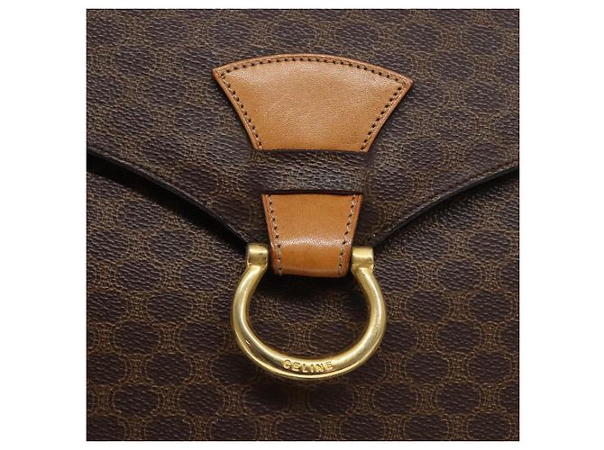 Céline Borsa a mano in tela Macadam CELINE in pelle PVC marrone oro Auth 138386 D'oro - vista 19