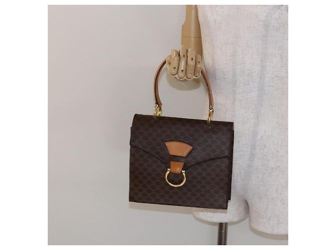 Céline Borsa a mano in tela Macadam CELINE in pelle PVC marrone oro Auth 138386 D'oro - vista 24