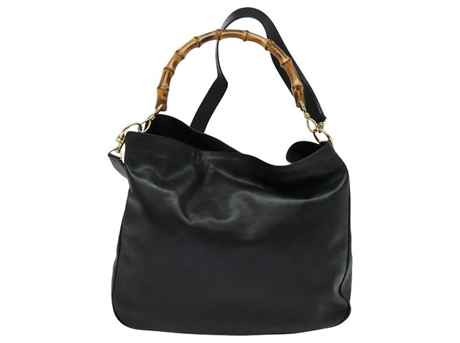 Borsa a mano in pelle GUCCI Bamboo 2way Nera Oro 001 2123 1577 Auth 135785 Nero D'oro - vista 13
