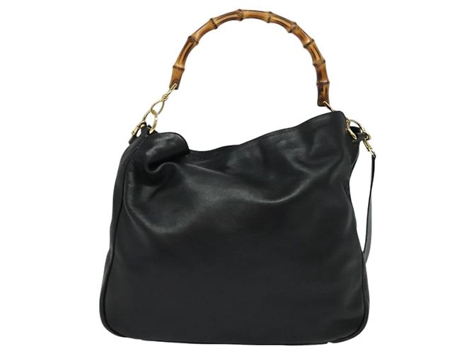 Borsa a mano in pelle GUCCI Bamboo 2way Nera Oro 001 2123 1577 Auth 135785 Nero D'oro - vista 2
