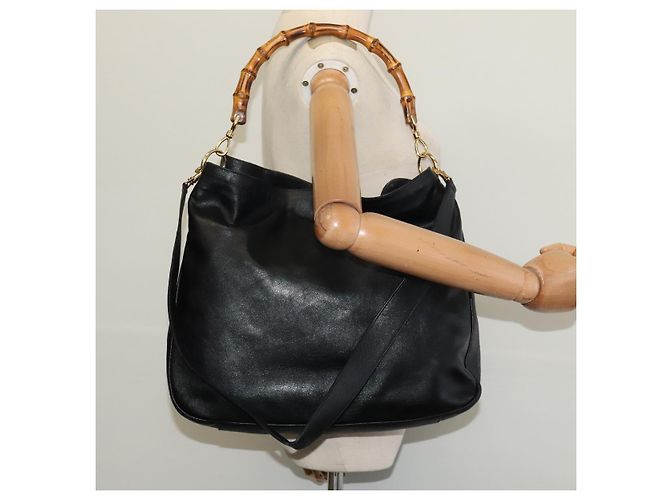 Borsa a mano in pelle GUCCI Bamboo 2way Nera Oro 001 2123 1577 Auth 135785 Nero D'oro - vista 22