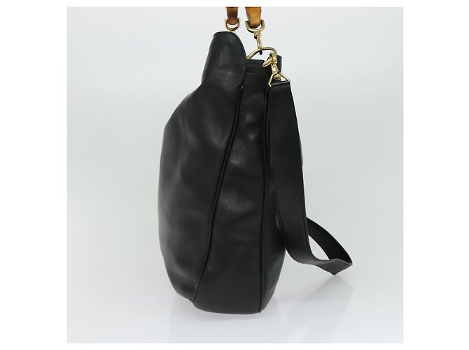 Borsa a mano in pelle GUCCI Bamboo 2way Nera Oro 001 2123 1577 Auth 135785 Nero D'oro - vista 3