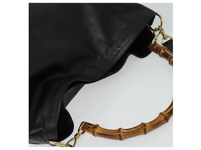 Borsa a mano in pelle GUCCI Bamboo 2way Nera Oro 001 2123 1577 Auth 135785 Nero D'oro - vista 6